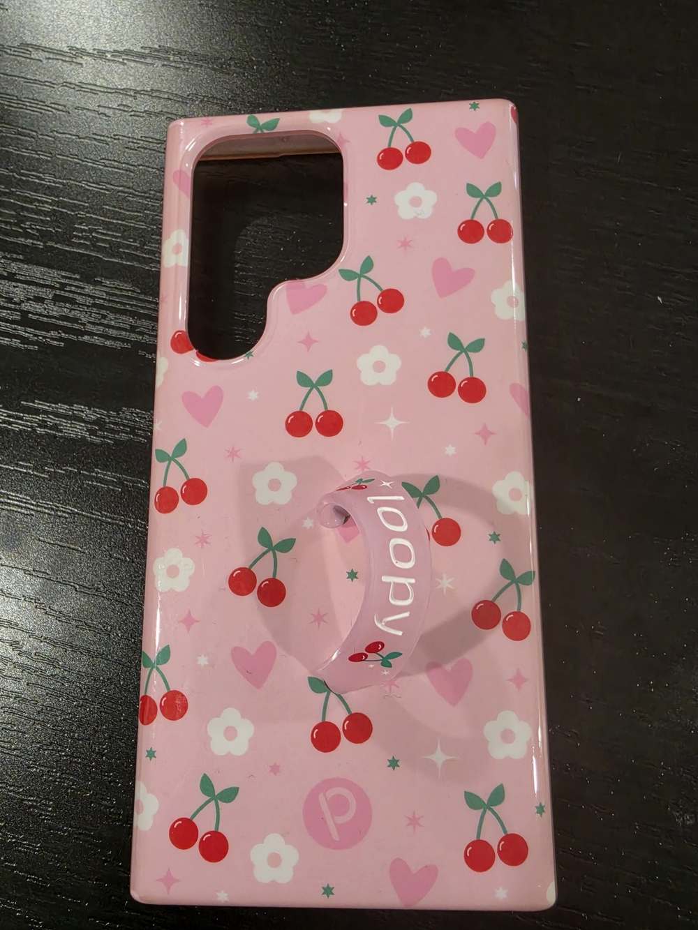 Loopy Pink Cherry Pattern Phone Case with Ring Stand